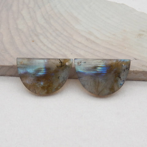 New 1 Pair Natural Flash Labradorite Double Hole Gemstone Earrings, Gem Jewelry Gift, Customized Gemstone Earring Pair, 25×21×3mm, 4.4g