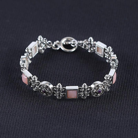 Natural Gemstone Carved Bracelet with 925 Stering Silver 18cm, 24g - Gomggsale