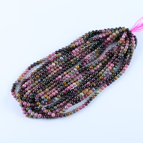 BITEFU 1 Strand Tourmaline Round Shape Loose Beads, Genuine, DIY Accessories, Stone, Jewelry