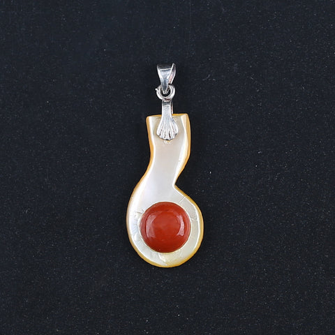 Intarsia of Shell and Red River Pendant With 925 Silver Hook 25*13*5mm, 1.8g