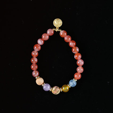 Handmade Natural Gemstone Unique Colorful Jewelry Gift Bracelet 17cm, 8mm, 16.9g