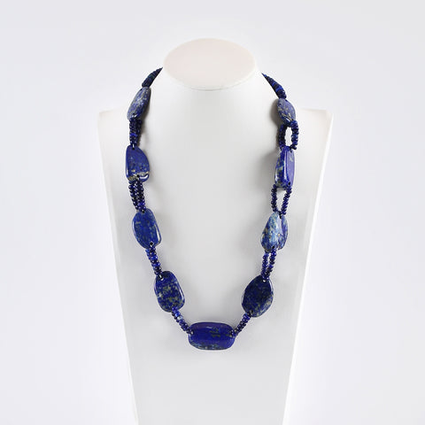 Natural Lapis Lazuli Gemstone Necklace, Handmade Jewelry, Necklace For Women, 1 Strand, 20.5 Inch, 33x20×9mm,3×2mm,88g