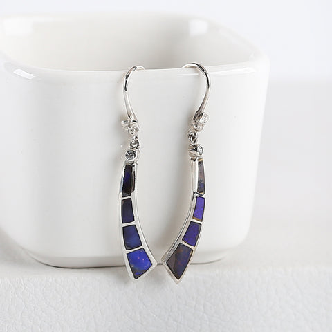 Handmade Jewelry Lapis Lazuli  Inlaid Earrings With 925 Sterling Silver, 30x6x2mm, 3g