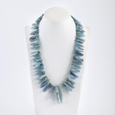 Natural Blue Kyanite And Blue Apatite Crystal Jewelry Necklace, Adjustable Necklace,1 Strand,18.5 Inch,44×10×9mm,8×7×3mm,162.6g