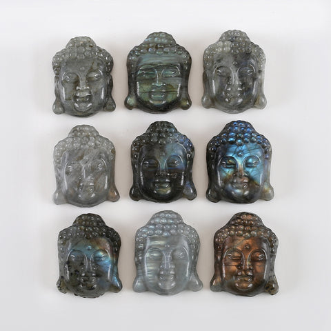 BITEFU Carved Natural Labradorite Buddha Head Gemstone Pendant Bead,12g