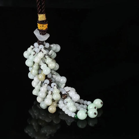 Gourd Shaped Beads Green Jade Car Charm Tassel Car Pendant