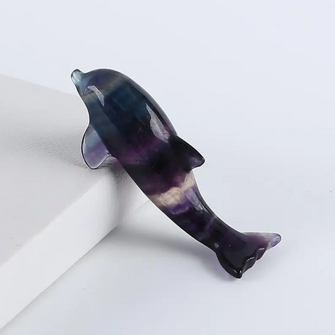 Carved Natural Colorful Fluorite Dolphin Gemstone Ornaments For Home/Office, Unique Gemstone Gift, Lovely Animal, 80x28x19mm, 45.5g