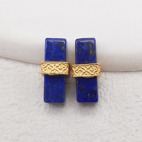 BITEFU 1Pair Silver Gold Plated Natural High Quality Lapis Lazuli Rectangle Gemstone Earring beads 1.5g