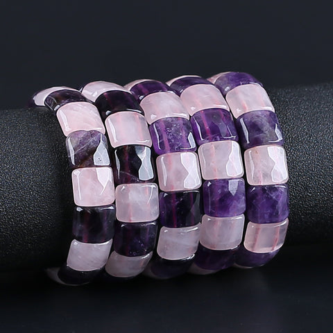 Natural Pink Quartz and Amethyst Bracelet 15*13*6mm, 21mm length, 38.5g