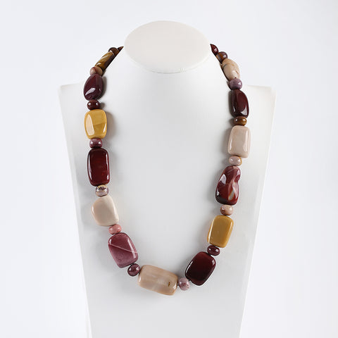 Natural Mookaite Jasper Gemstone Necklace, Handmade Jewelry, 1 Strand, 18 Inch, 30x20x10mm, 9x8mm,117.3g