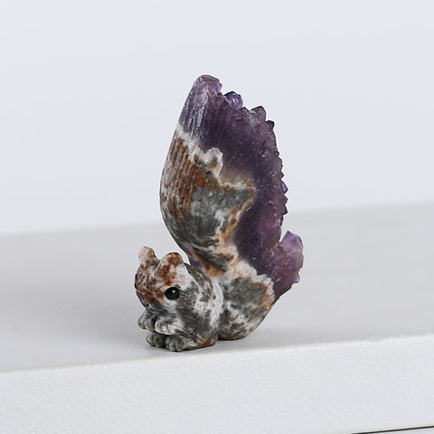 Carved Natural Drusy Amethyst Squirrel Gemstone Ornaments For Home/Office, Unique Gemstone Gift, Lovely Animal, 48x61x17mm, 62.5g