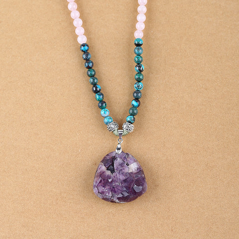 Natural Amethyst, Chrysocolla, Rose Quartz Pendant Beads for Necklace