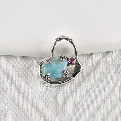 Handmade Pendant,Blue Aquamarine Pendant,925 Sterling Silver Pendant,20x18x5mm,2.4g