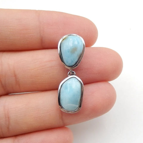 Natural Larimar Pendant with 925 Sterling Silver Accessory 32x9x4mm, 13x9x4mm, 2g