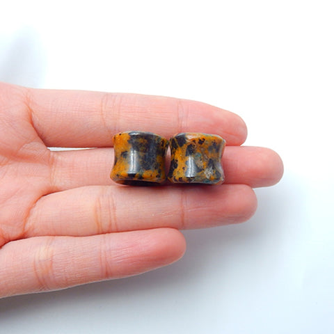 14mm Petrified Wood Opal Ear Tunnels With 6mm Hole, 13mm Thickness, 1.5mm Flare