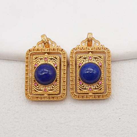 BITEFU 1Pair Silver Gold Plated Natural High Quality Lapis Lazuli Rectangle Gemstone Earring beads 8.3g