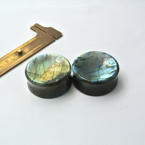 35mm Labradorite Ear Plugs With Concave Face And Back, 16mm Thickness, 2.0mm Flare