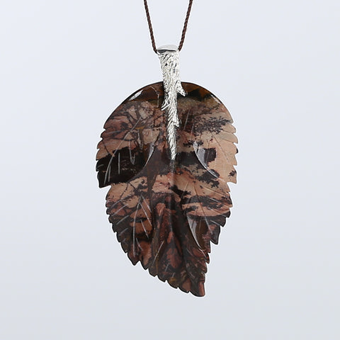 New Natural Chohua Jasper Handcarved Leaf Pendant,925 Sterling Silver Pinch Bail,67x37x7mm,17g