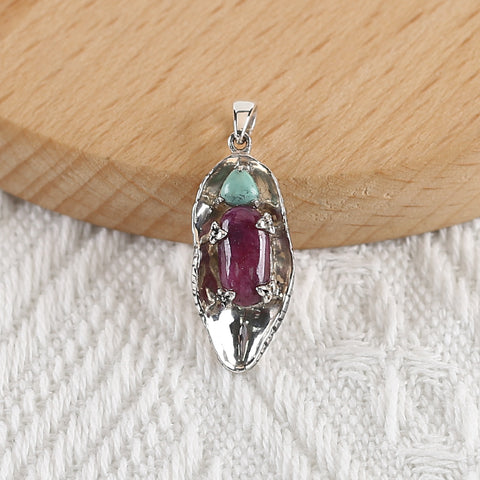 New Arrival!Handmade Jewelry Sterling Silver 925,Turquoise And Ruby Pendant,33×12×6mm, 3.6g