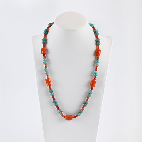 1 Strand 18.5-24 Inch Adjustable Natural Chrysocolla,Red Coral And Red Agate Gemstone Necklace,Best Gemstone Jewelry Gift,14x13mm,8x5mm,3x2mm, 38.4g