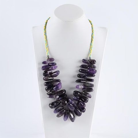 New Arrival!Hand-Woven,Natural Amethyst Gemstone Necklace,Adjustable Necklace,15x10x7mm,30x12x20mm,11-31 Inch,180g