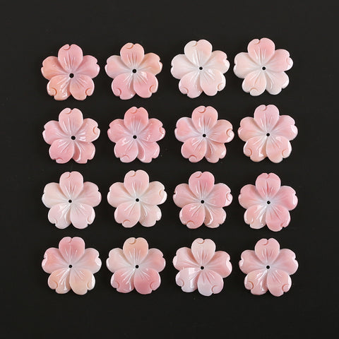 BITEFU 1Pair Carved Natural Pink Shell Flower , Queen Conch Shell Beads, Popular Pink Flower Beads, 2.9g