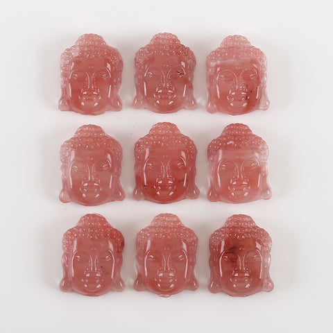 BITEFU Carved Natural Volcano Cherry Quncortz Buddha Head Gemstone Pendant Bead, 10g