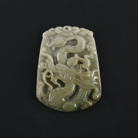 Natural Jadeite Jade Dragon Pendant, Drilled Gemstone Pendant,Gemstone Carving For Jewelry DIY Making Charm Gift Accessories,53×40×6mm,25g