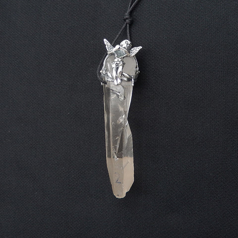 New! Natural Crystal Gemstone 925 Sterling Silver Angel Pendant, Angel Jewelry, 69x18x21mm, 24g