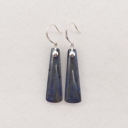 Natural Stone Lapis Lazuli, Labradorite Intarsia Earrings With 925 Sterling Silver, 30x9x5mm, 5.7g