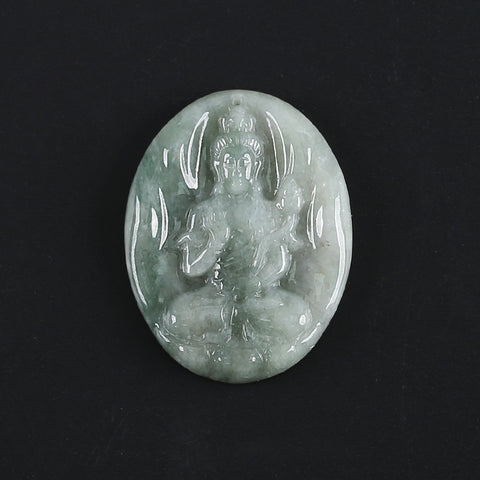 Natural Jadeite Jade Buddha Pendant, Drilled Gemstone Pendant,Gemstone Carving For Jewelry DIY Making Charm Gift Accessories,39×31×5mm,11g