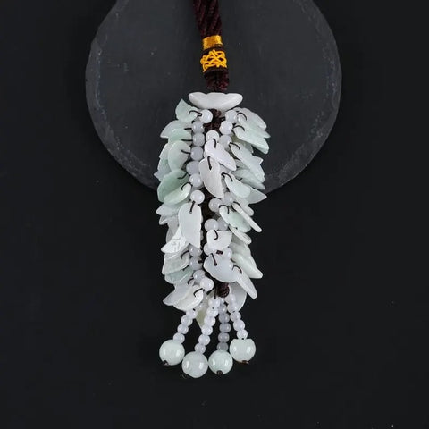 Leaf Shaped Beads Green Jade Car Charm Tassel Car Pendant