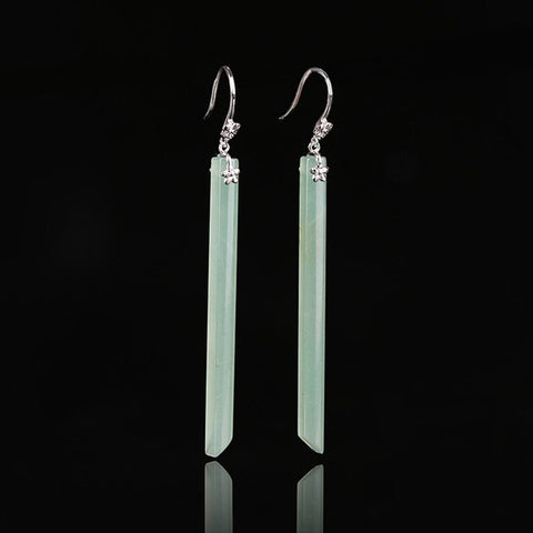 Natural Green Aventurine Earrings with 925 Sterling Silver Accessory 56x4mm, 5.8g