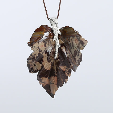 New Natural Chohua Jasper Handcarved Leaf Pendant,925 Sterling Silver Pinch Bail,58x43x7mm,21g