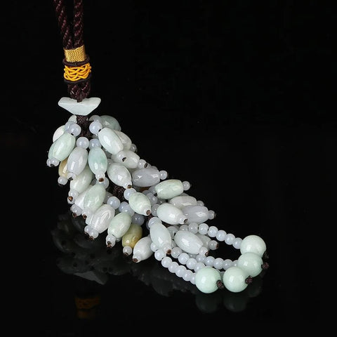 Oval Beads Green Jade Car Charm Tassel Car Pendant