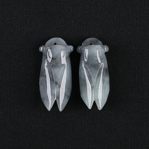 2 PCS Handmade Jewelry,Carved Natural Jade Cicada Gemstone Pendant Bead,Unique Stone Pendant,36x15x6mm,37x16x6mm,12.3g