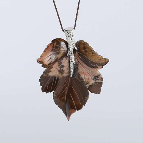 New Natural Chohua Jasper Handcarved Leaf Pendant,925 Sterling Silver Pinch Bail,57x42x8mm,16g