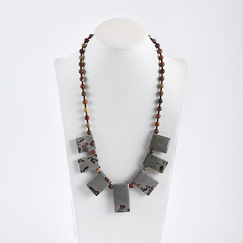 Hand-Woven, Natural Multi-Color Picasso Jasper And Chohua Jasper Necklace, Adjustable Necklace, 35x19x8mm, 6mm,19 Inch,71.4g