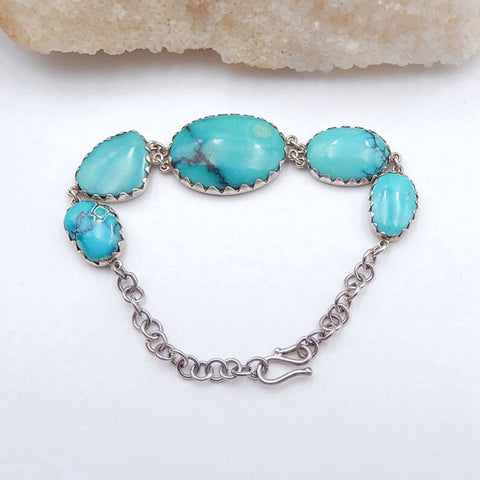 Natural Turquoise Buckle Bracelet with 925 Sterling Silver Accessory