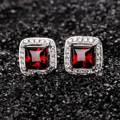 5x5mm Garnet & Diamond Earrings 18-Carat Platinum 2.2g