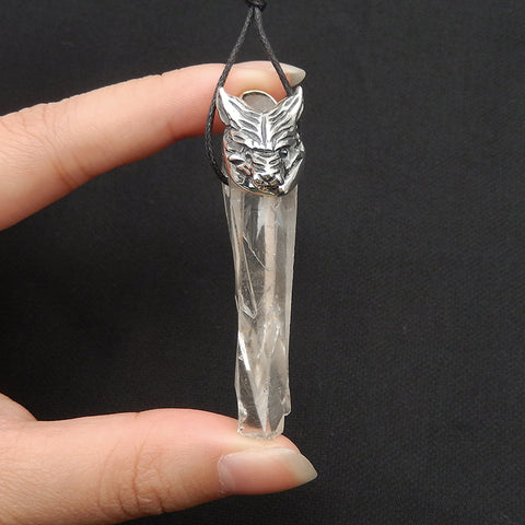 New! Natural Crystal Gemstone 925 Sterling Silver Wolf Head Pendant, Wolf Head Jewelry, 59x14x24mm, 18.3g