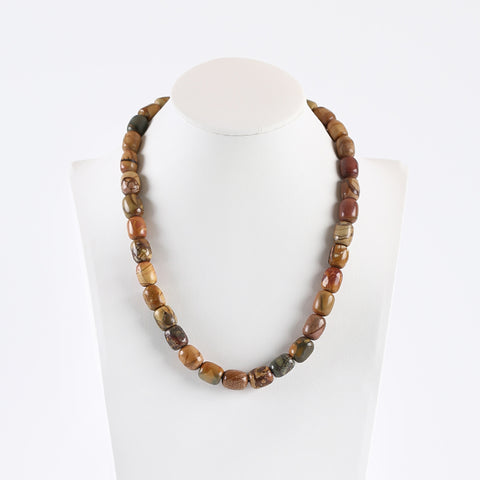 New Arrival! Hand-Woven, Natural Multi-Color Picasso Jasper Necklace, 17 Inch,12x10mm,55.1g