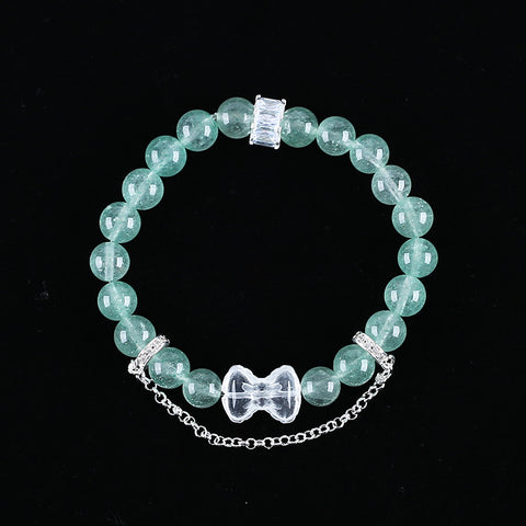 Natural Green Strawberry Quartz And White Quartz Gemstone Bracelet Gift, 17cm, 16x12x7mm, 8mm, 19.2g