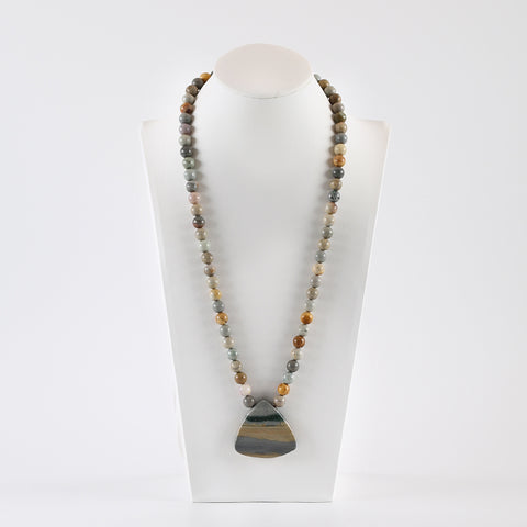 Gift For Women, Wave Jasper Pendant Loose Beads, Wave Jasper Necklace, 21.5 inch,38x41x9mm,8mm,73.8g