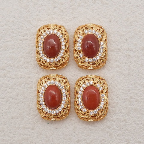 1 Pair Silver Gold Plated Natural High Quality Red River Jasper Earring Beads,Jewelry DIY Making,14×10x5mm, 2.4g