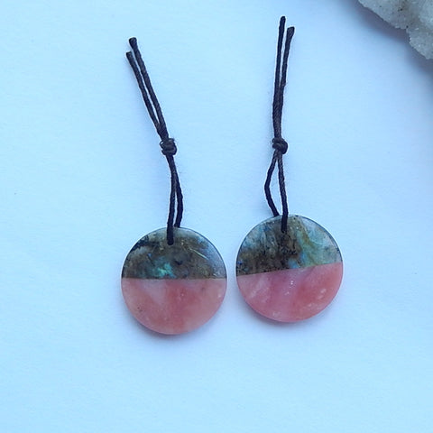 Intarsia of Pink Opal and Labradorite Earring Beads 20x20x4mm, 5g