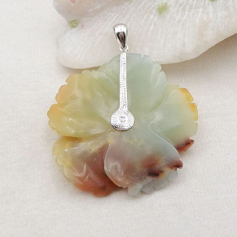 Natural Amazonite Carved Flower Gemstone Pendant with 925 Sterling Silver Accessory 57x54x7mm, 27g