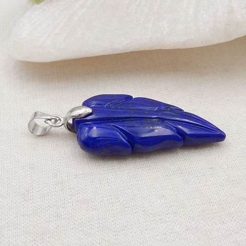 Natural Lapis Lazuli Carved leaf Pendant with 925 Sterling Silver Accessory 30x15x6mm, 4g