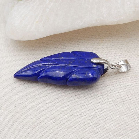 Natural Lapis Lazuli Carved leaf Pendant with 925 Sterling Silver Accessory 30x15x6mm, 4g