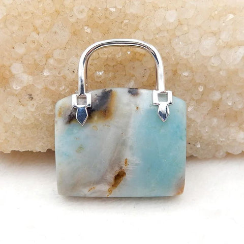 Natural Amazonite Carved Handbag Pendant with 925 Silver Accessory 41x35x10mm, 22g